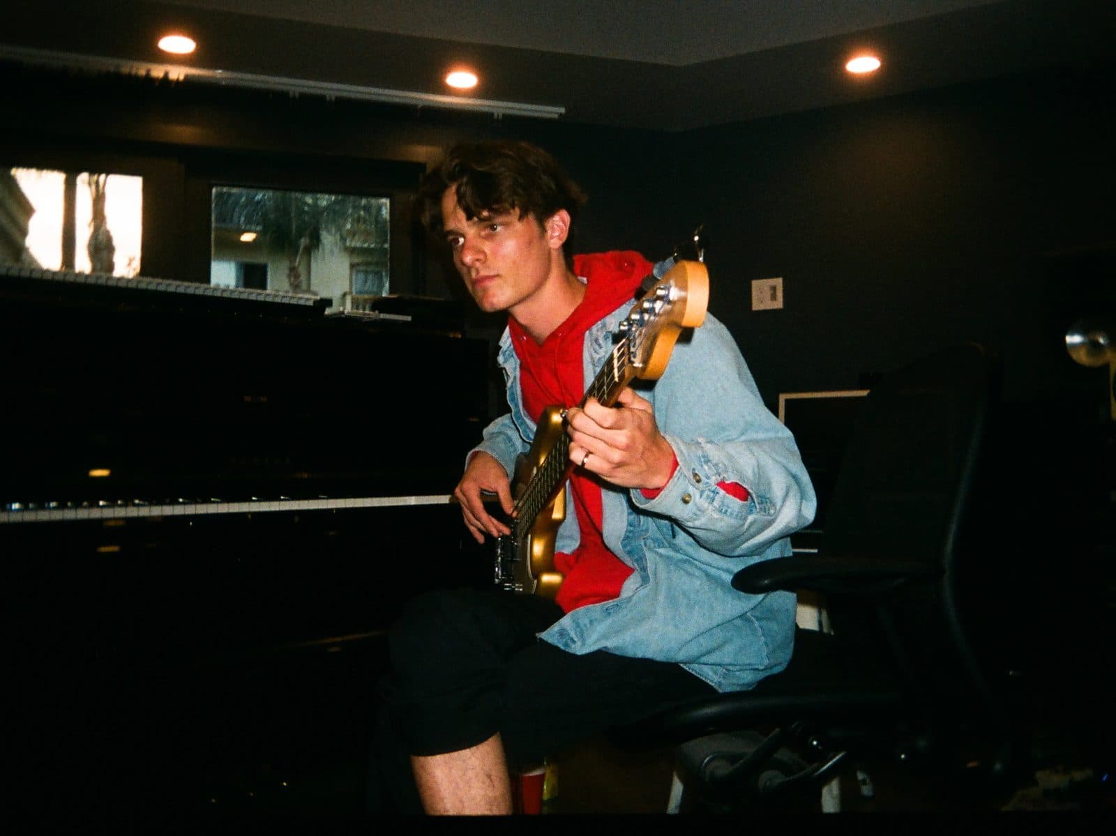 Michael playing bass in the studio